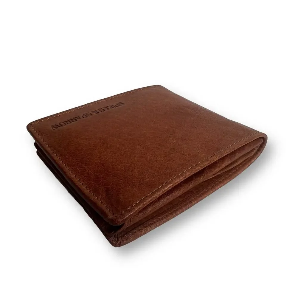 Spikes and Sparrow Thomas Brandy Brown Leather RFID Billfold Wallet 12 Card Slot